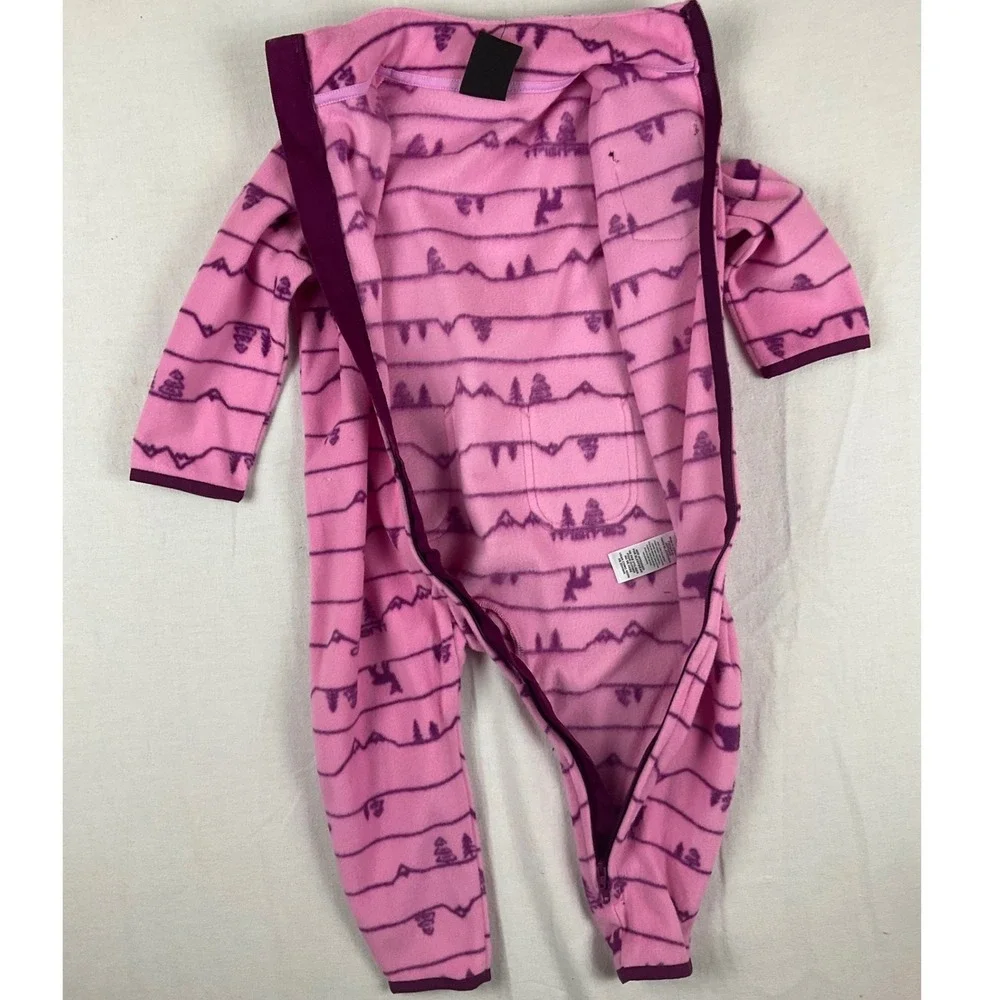 Carhartt Baby Girls Pink Fleece Mountain Print Coverall Zip Jumpsuit OX5416 18M